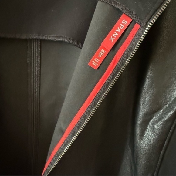 SPANX Plus Size Black Faux Leather Mixed Media Leather Like Combo Sheath Dress - Picture 5 of 15